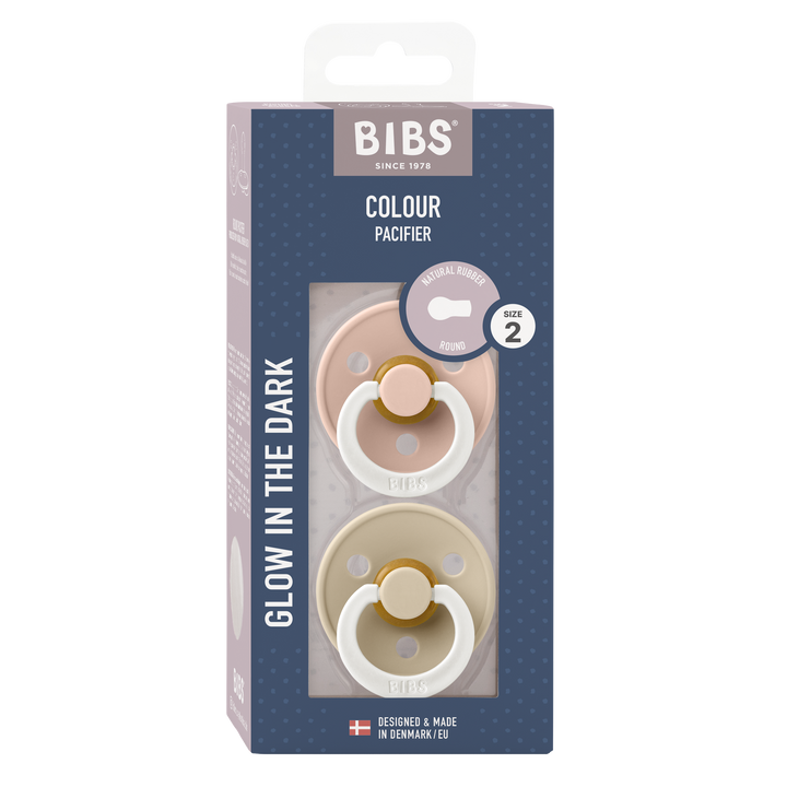 BIBS Colour GLOW Pacifier 2 Pack - Blush/Vanilla