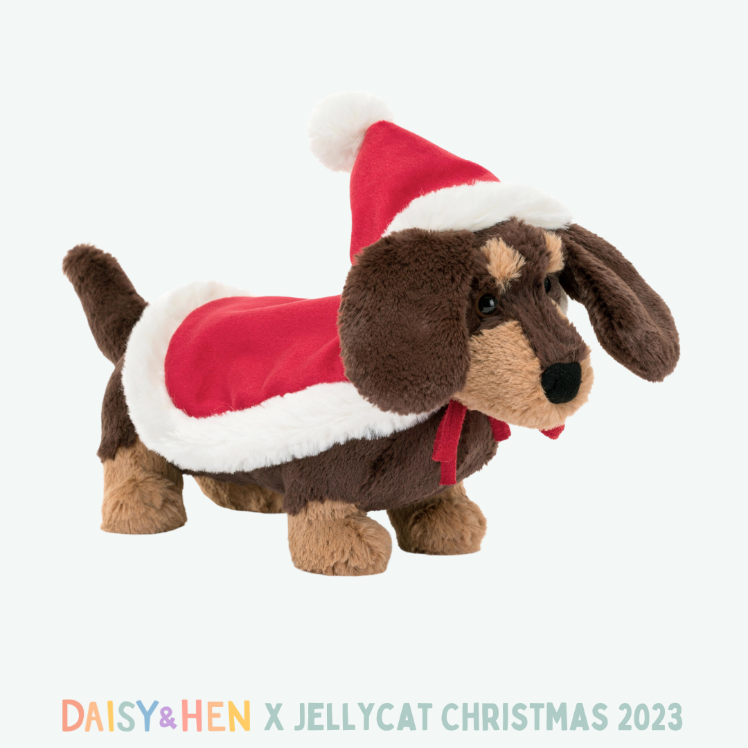  Otto Sausage Dog サンタ ダックス ぬいぐるみ Jellycat Winter Warmer Otto Sausage Dog – Daisy and Hen
