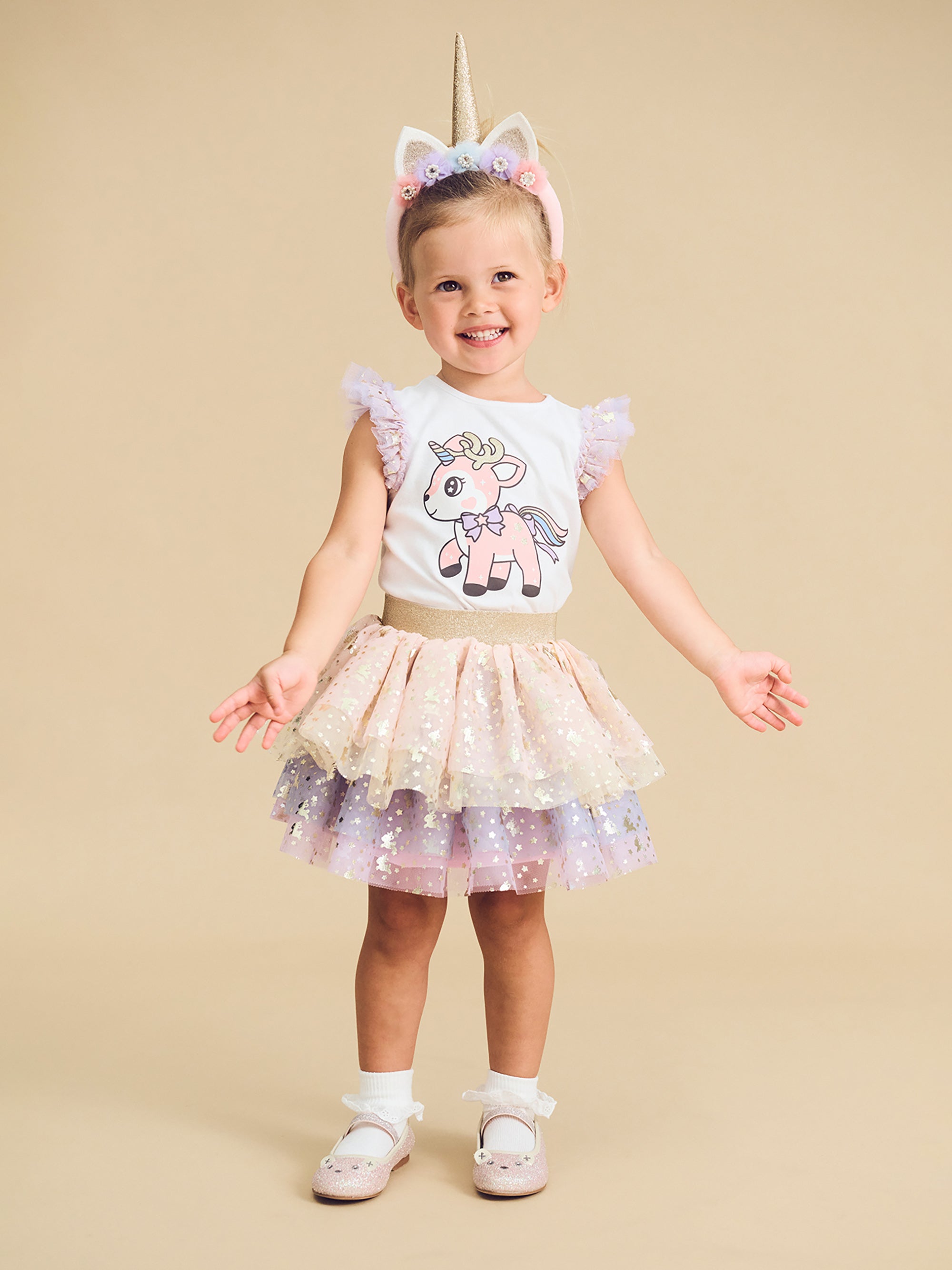 Reindeer Friends Tulle Skirt - Rainbow