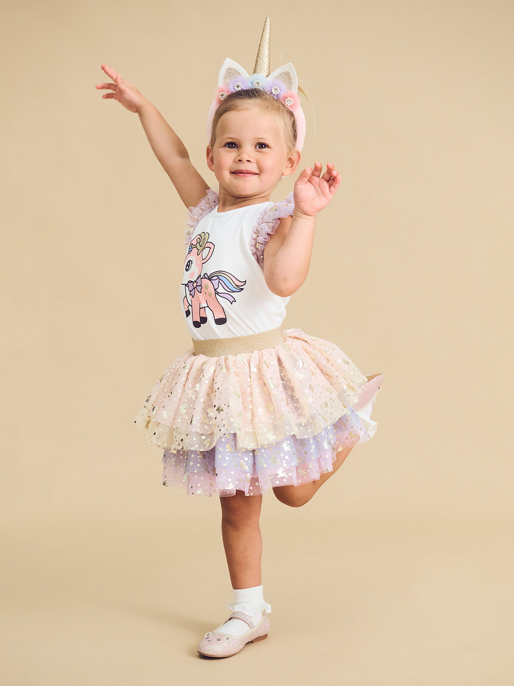 Reindeer Friends Tulle Skirt - Rainbow