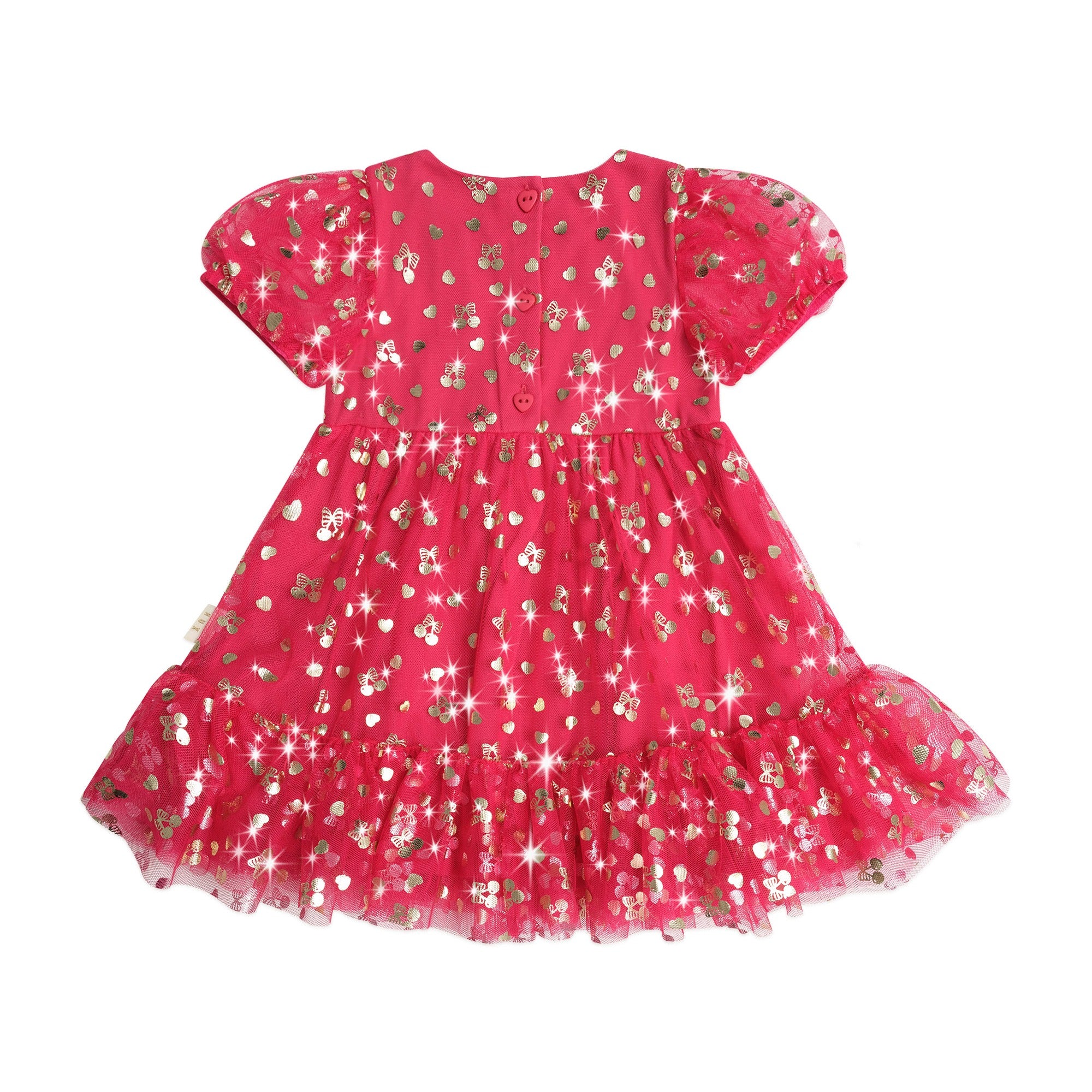 Golden Cherries Puff Sleeve Tulle Dress