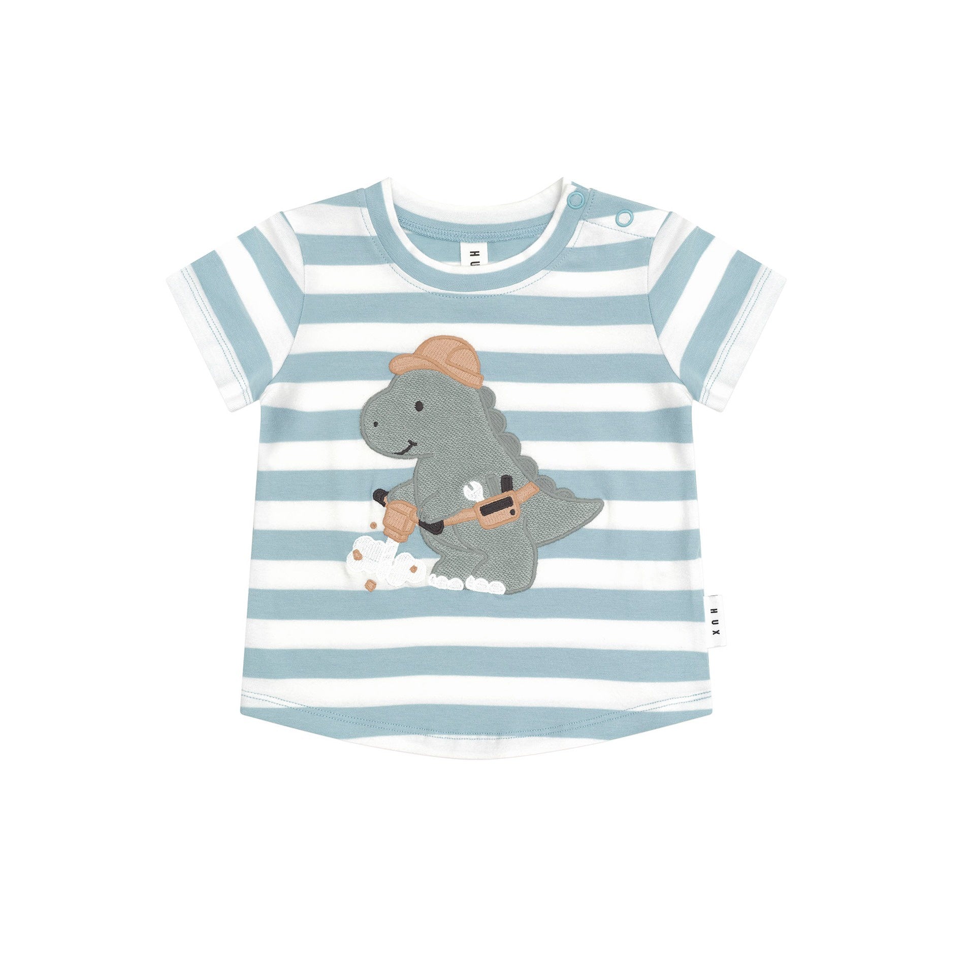 Huxbaby Construction Dino Stripe T-Shirt - Marine Blue/Almond Milk