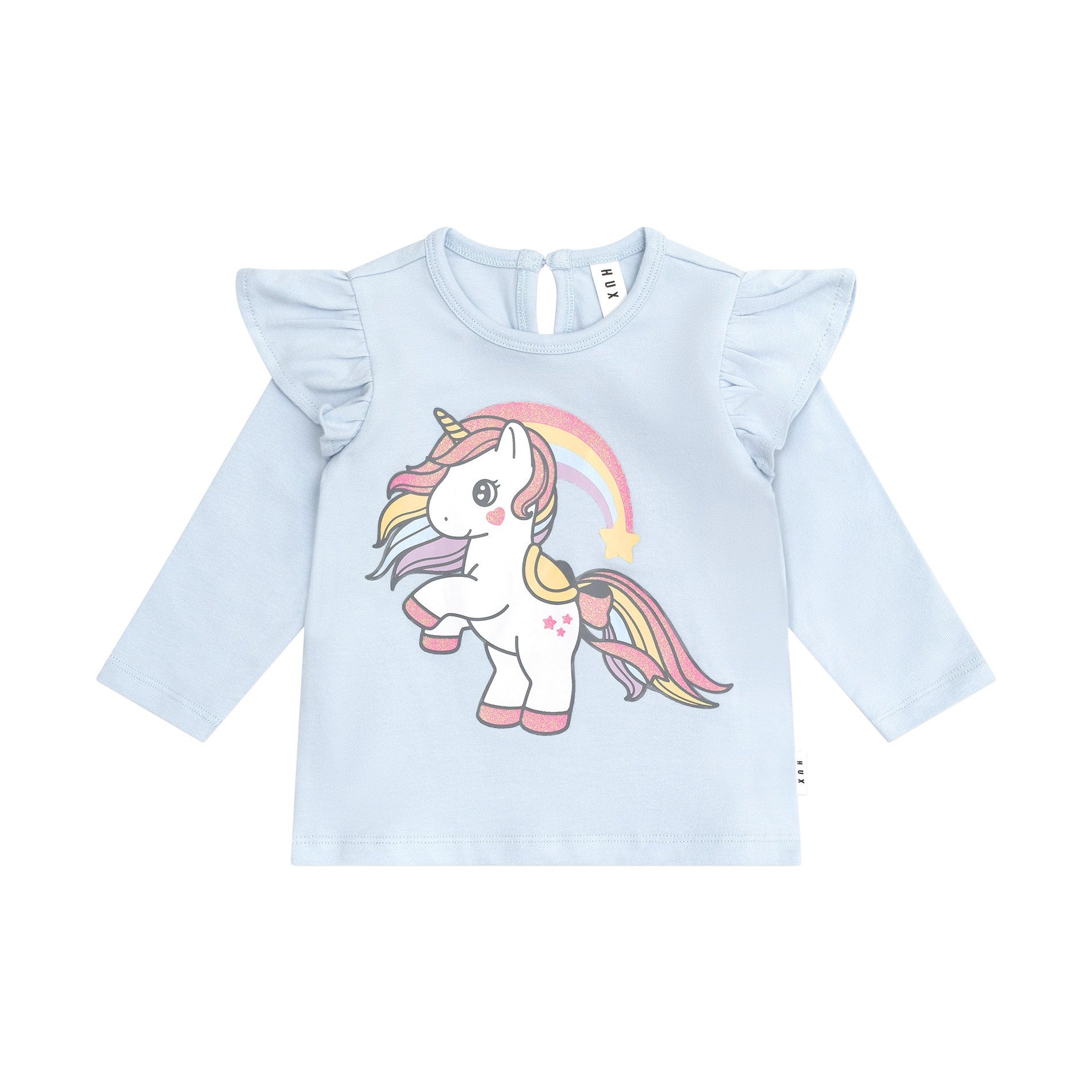 Huxbaby Rainbow Unicorn Frill Top - Ice Water