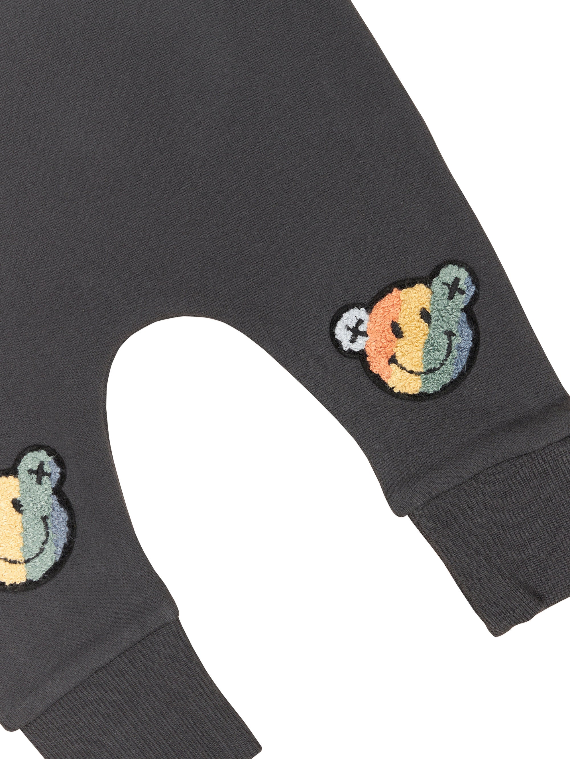 Smiley Rainbow Drop Crotch Pant - Soft Black