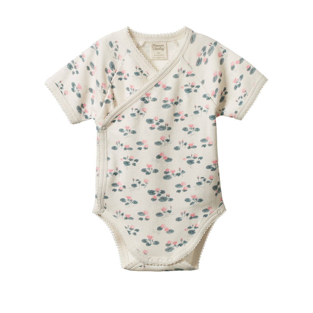 Nature Baby Short Sleeve Kimono Bodysuit - Waterlilies Print