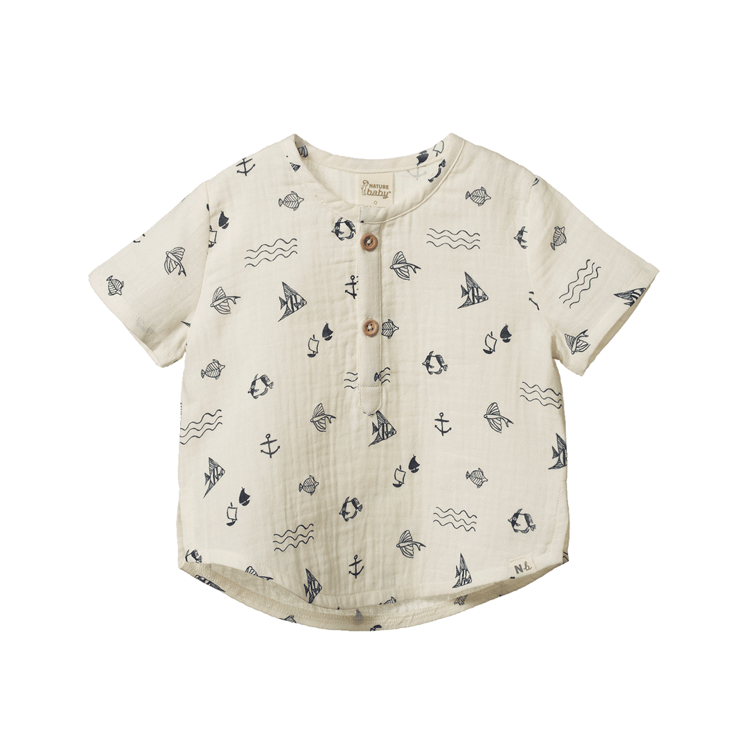 Nature Baby Short Sleeve Caravan Shirt - Atlantic Navy Print
