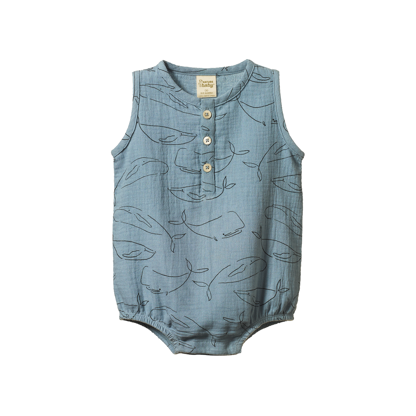 Nature Baby Cedar Suit Muslin - Blue Whale Print