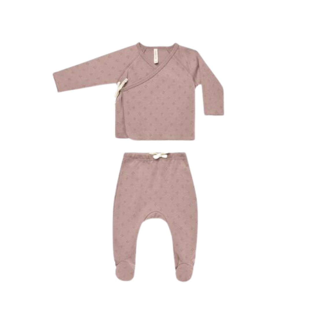 Quincy Mae Wrap Top + Footed Pant Set - Dotty