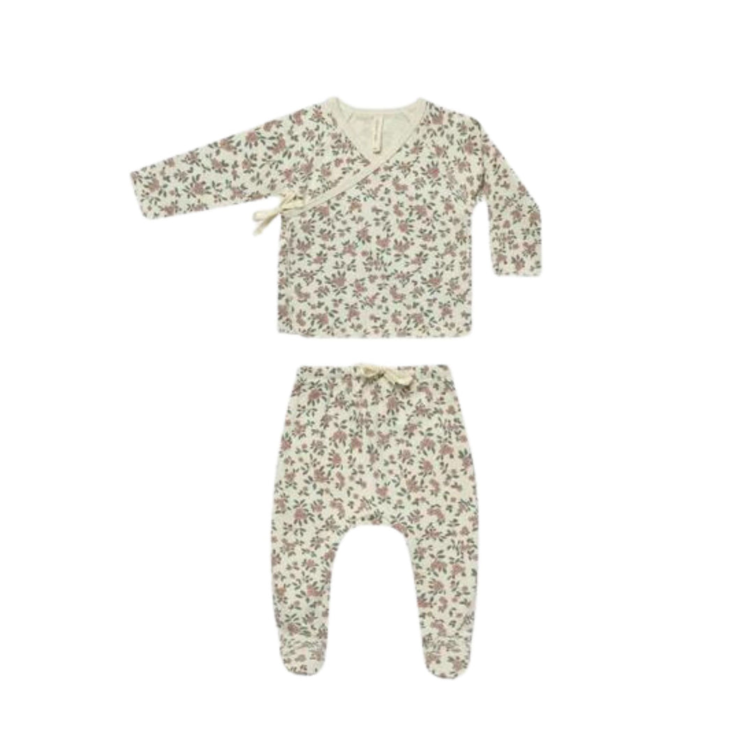 Quincy Mae Wrap Top + Footed Pant Set - Meadow