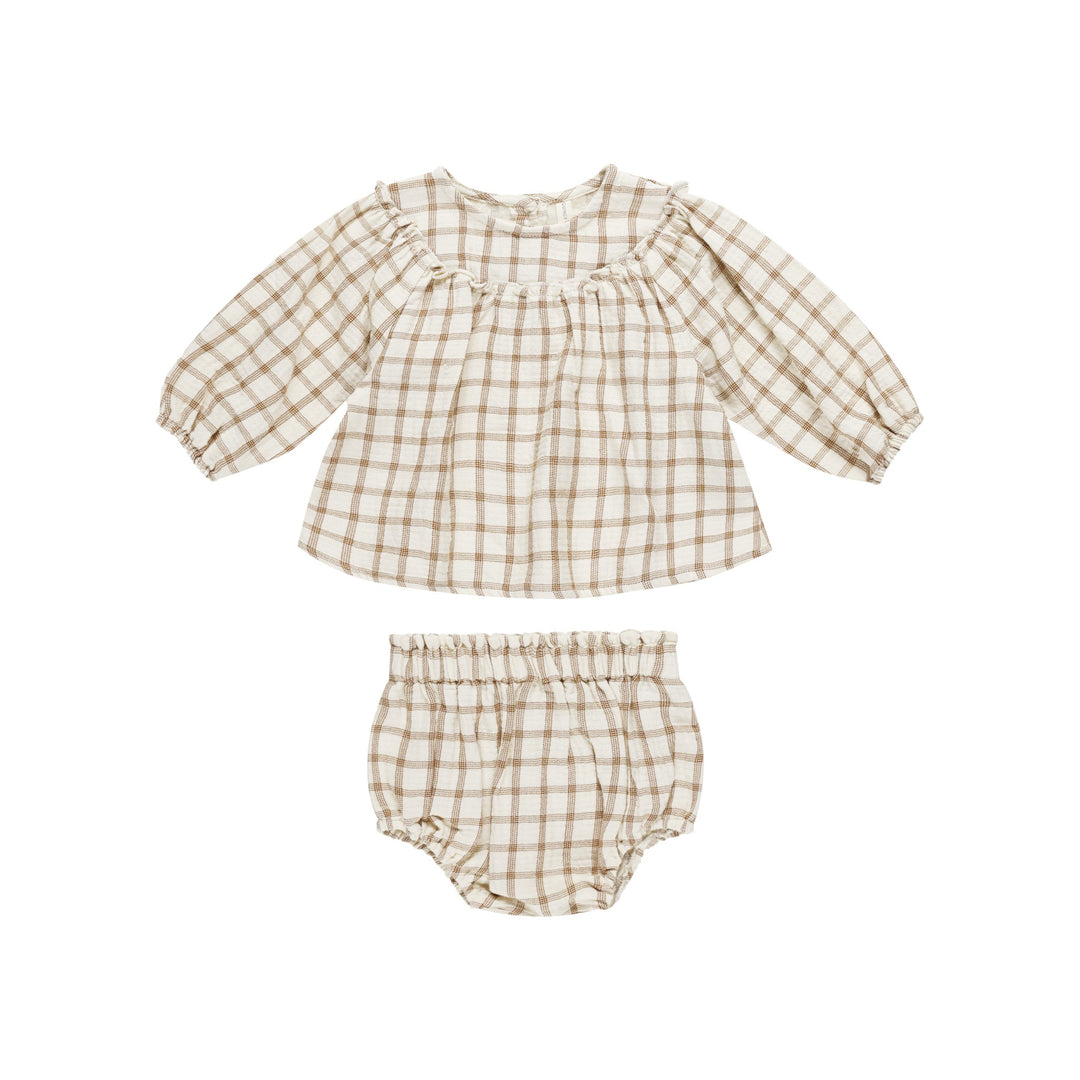 Quincy Mae Mia Top + Bloomer Set - Cinnamon Plaid