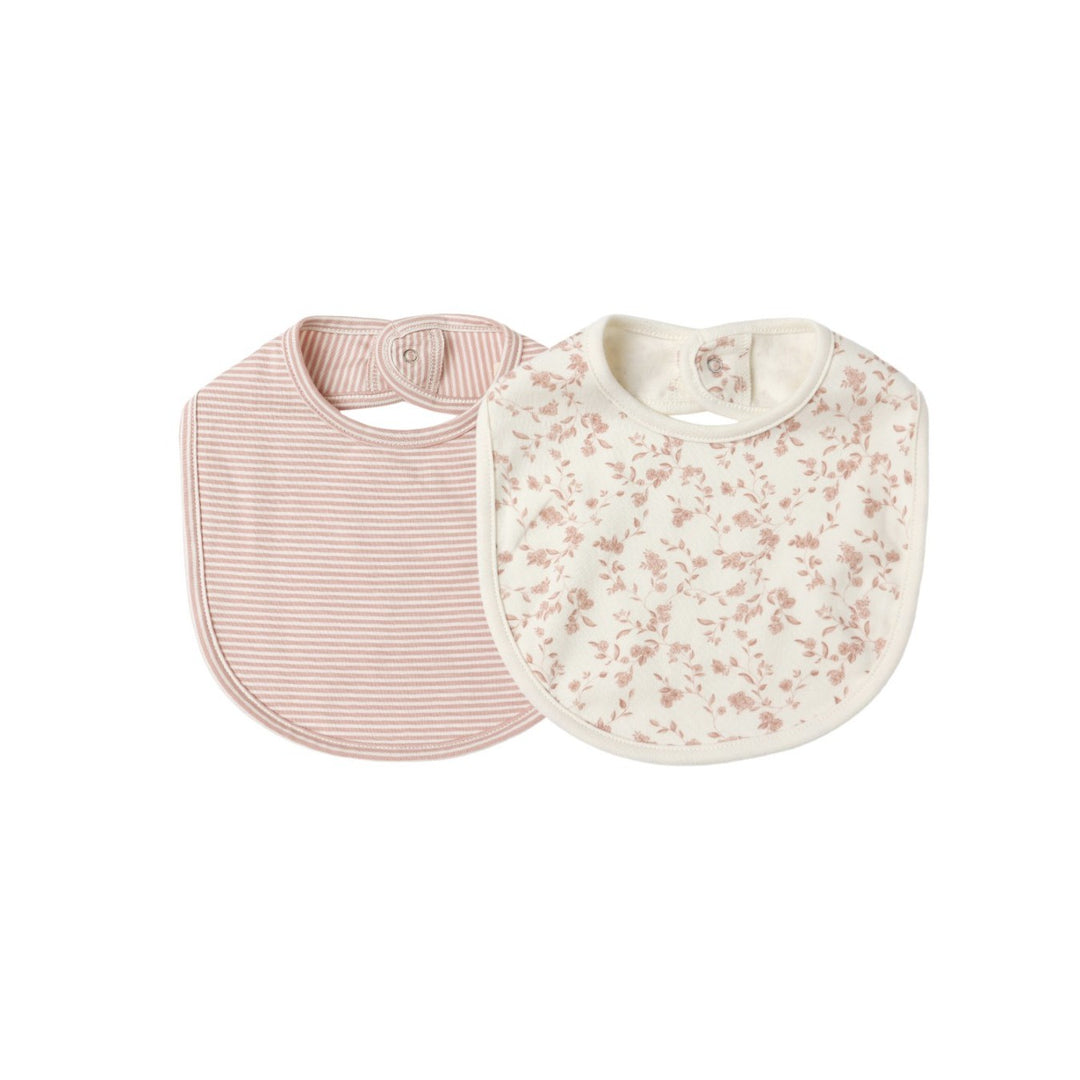 PRE-ORDER Quincy Mae Jersey Snap Bib, 2 Pack || French Garden, Rose Micro Stripe
