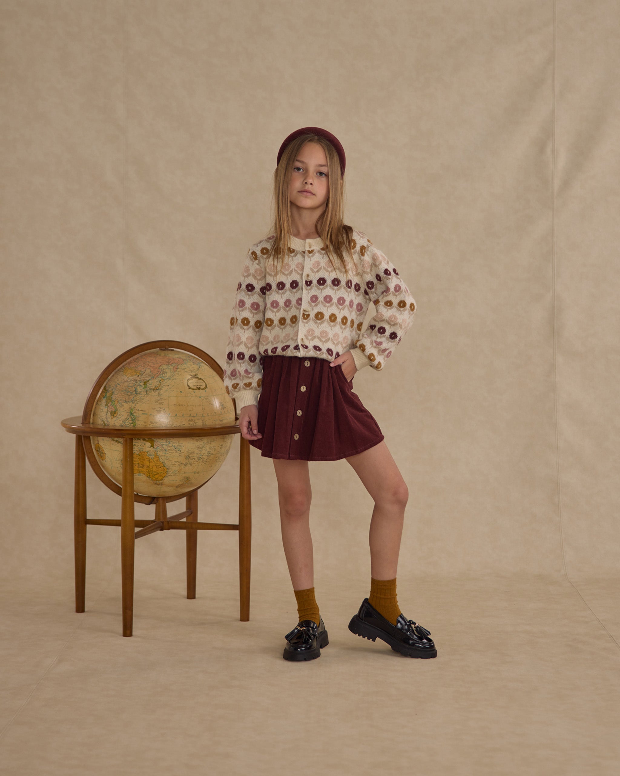 Button Front Mini Skirt - Burgundy