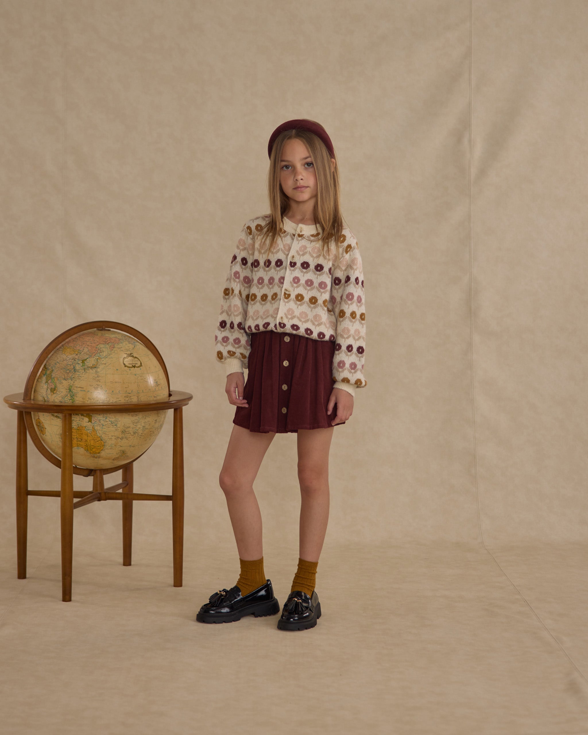 Button Front Mini Skirt - Burgundy