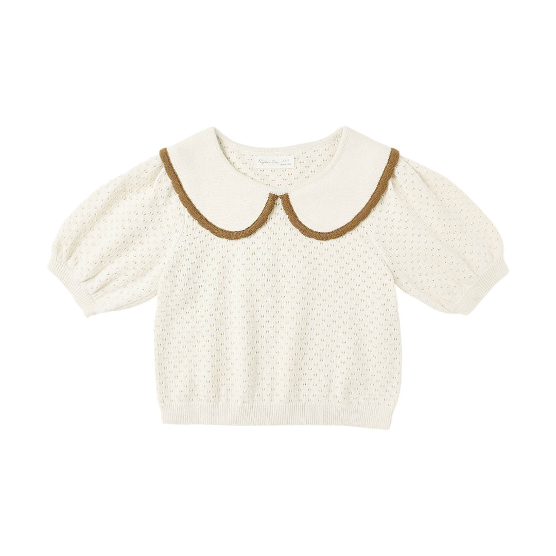 PRE-ORDER Rylee + Cru Pointelle Collared Top || Natural