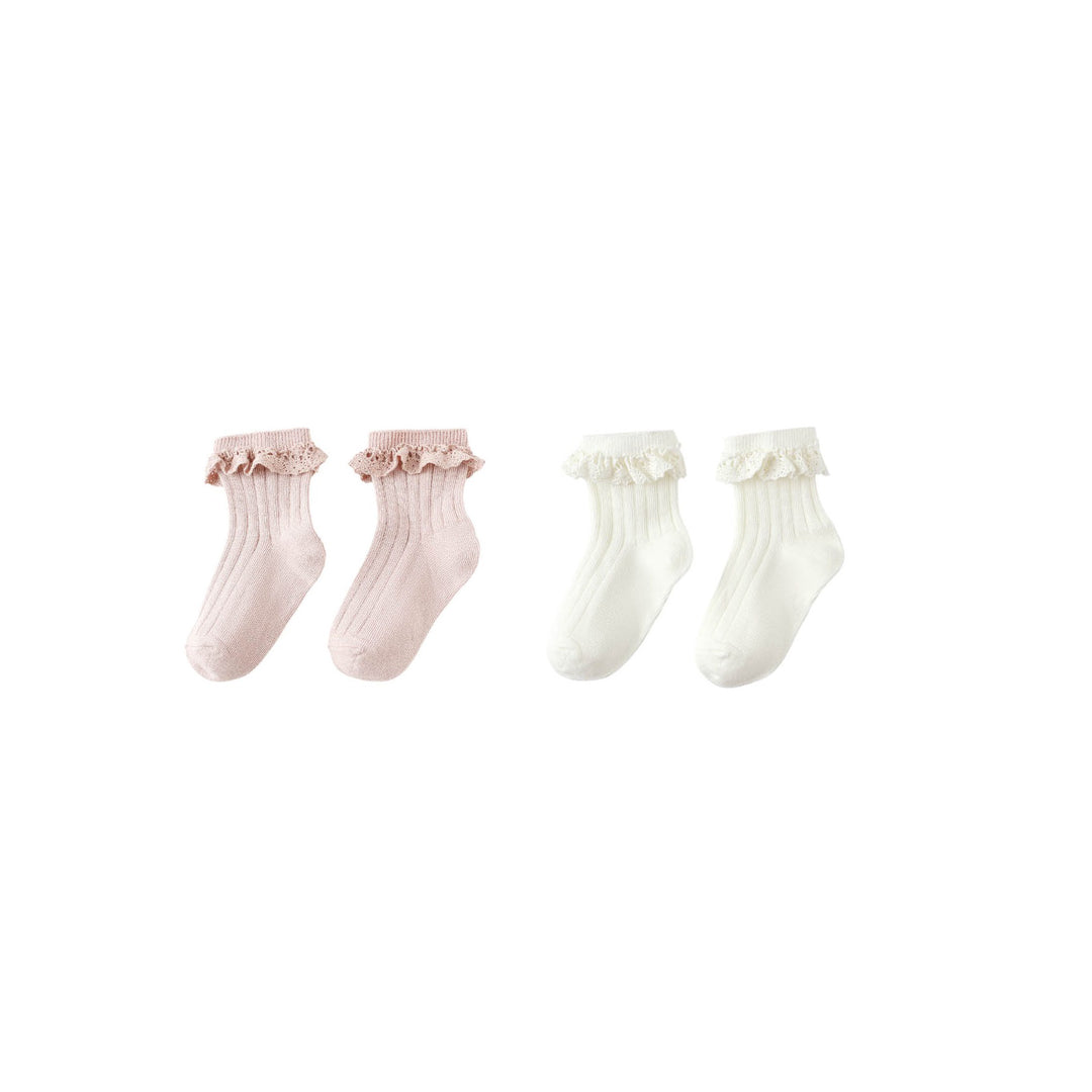 PRE-ORDER Rylee + Cru Lace Trim Socks 2-Pack | Blush, Ivory