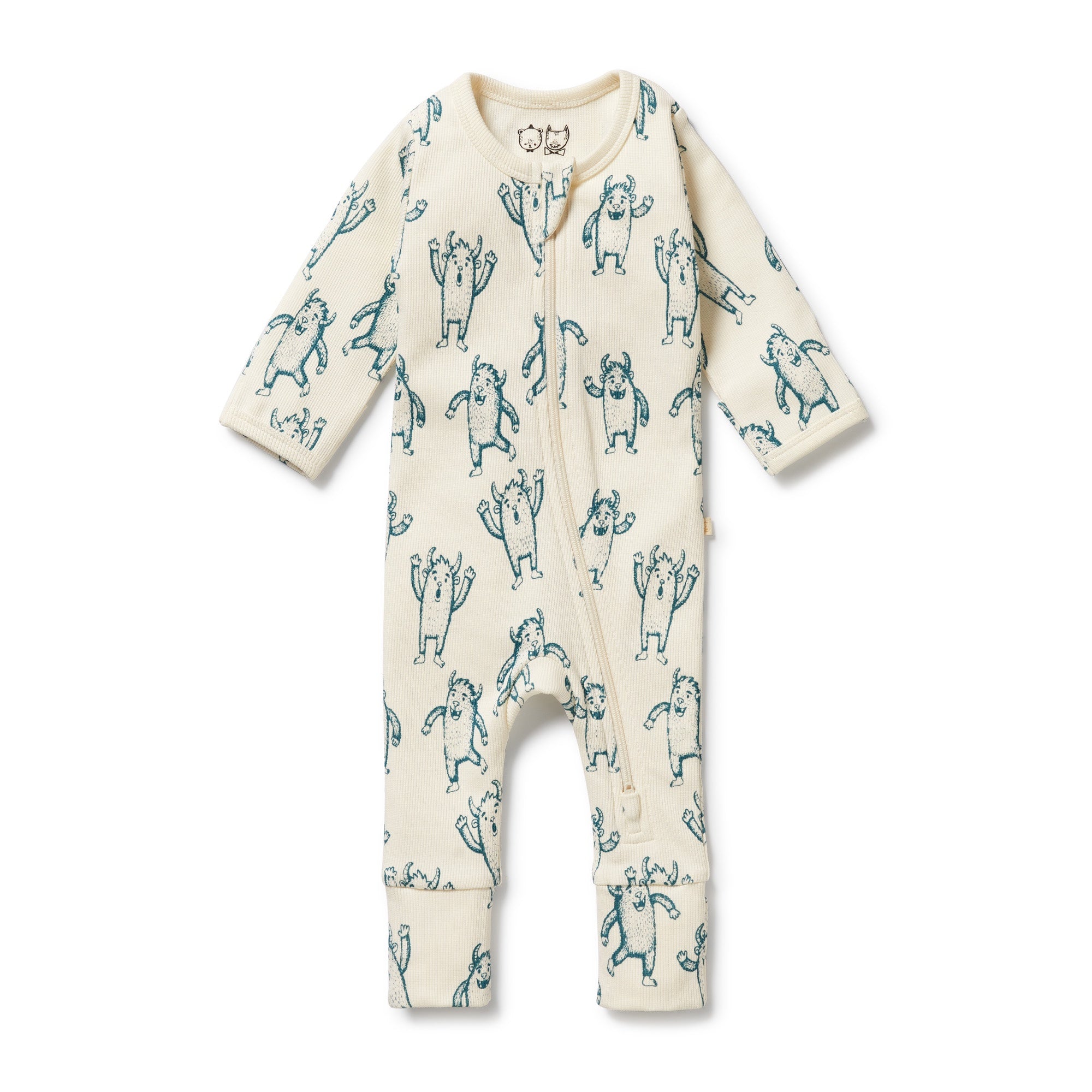 W&F Woolly Whales Organic Zipsuit with Feet