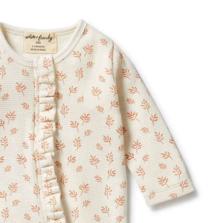 Wilson and Frenchy Organic Waffle Ruffle Zipsuit - Winter Bloom