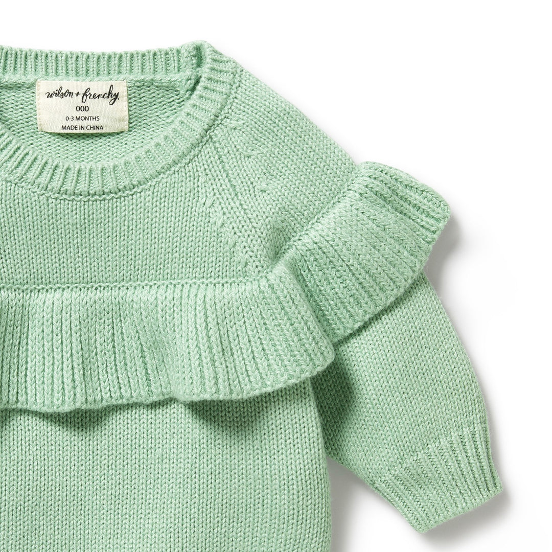 Wilson and Frenchy Knitted Ruffle Jumper - Mint Green