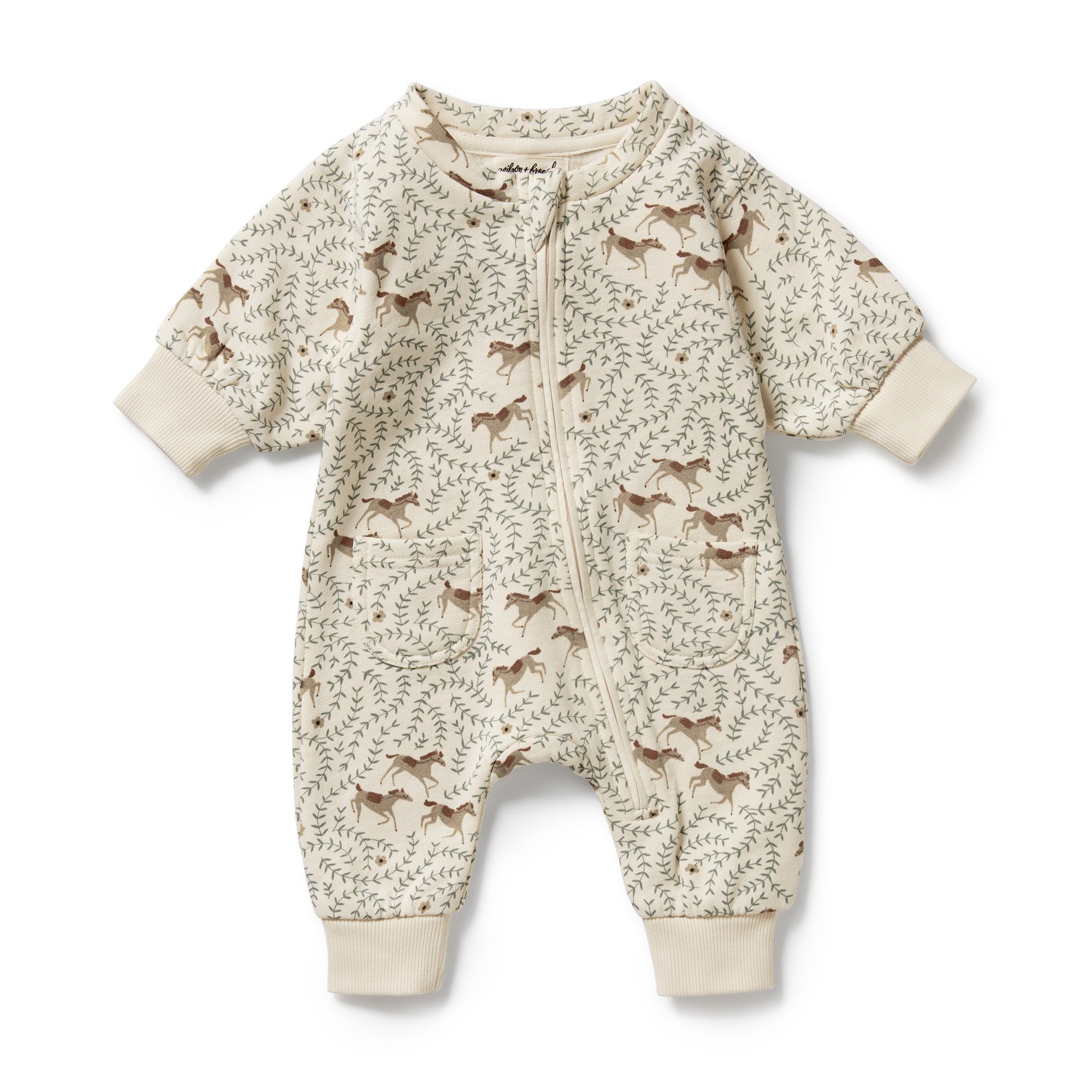 Wilson & Frenchy Knitted Growsuit with Fringe-Grey Speckle