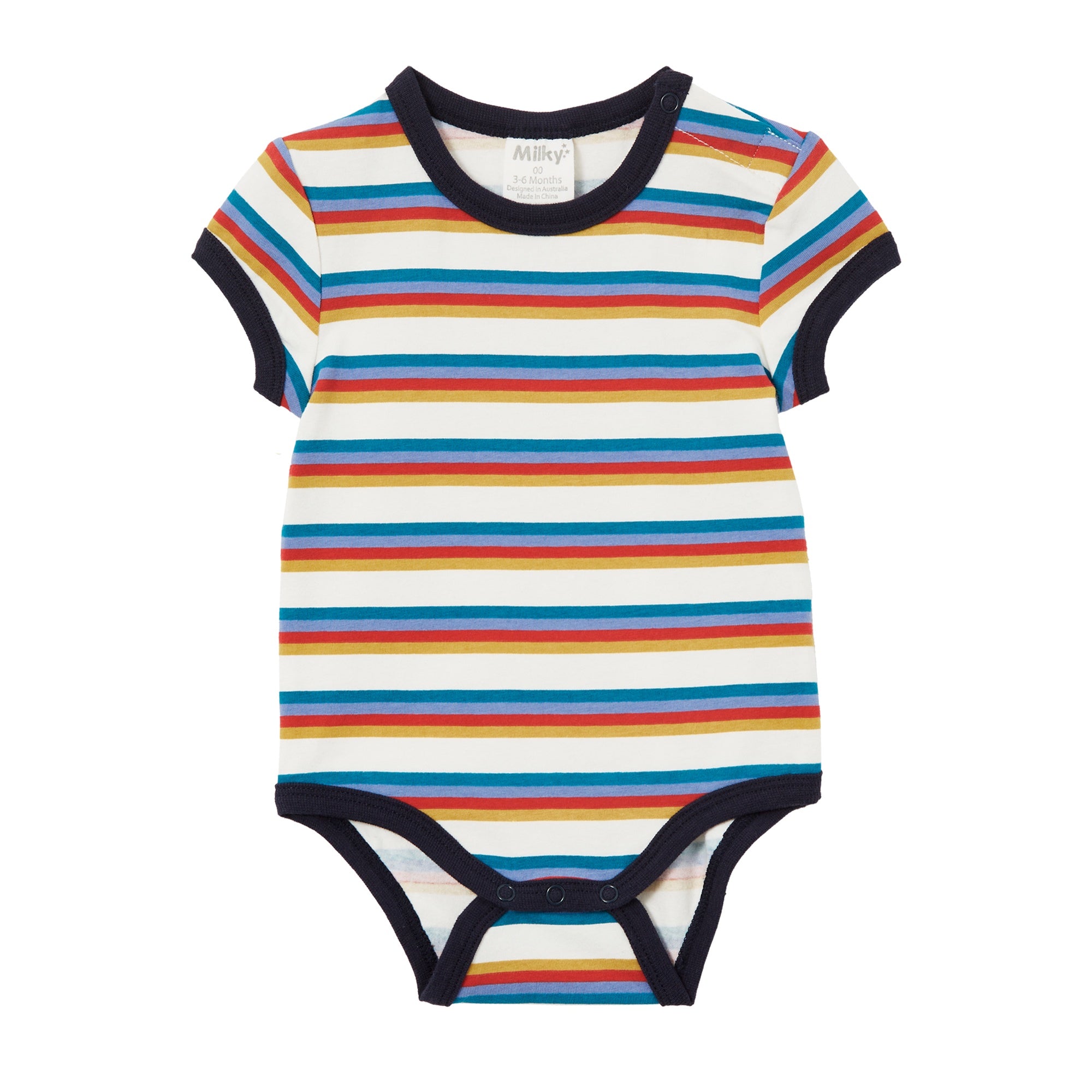 Milky Multi Stripe Bubbysuit Oatmeal Daisy and Hen