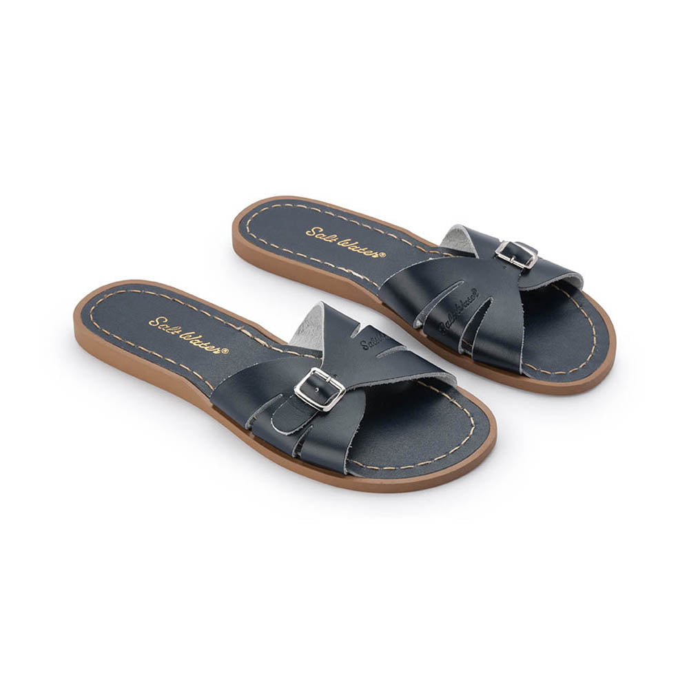 Saltwater Sandals Adults Classic Slides Navy Daisy and Hen