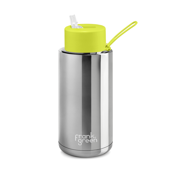 Frank Green Drink Bottle 1L - Silver/Neon Yellow