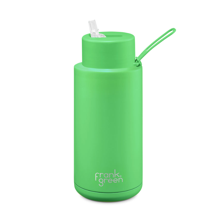 Frank Green Drink Bottle 1L Neon Green Daisy and Hen