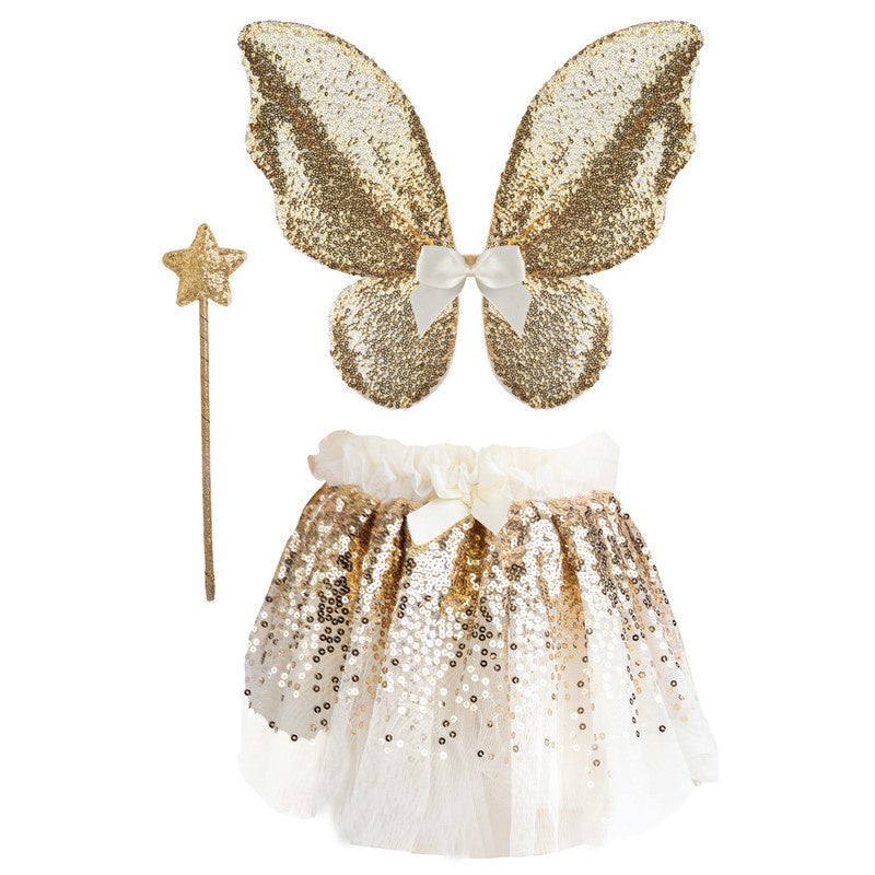 Gracious Gold Sequins Skirt, Wings & Wand Set - Size 4-6