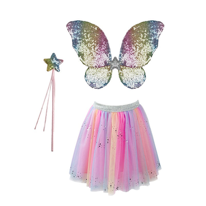 Rainbow Sequins Skirt with Wings & Wand - Size 4-6