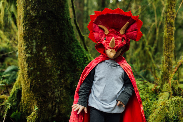 Red Triceratops Hooded Cape - Size 4-5