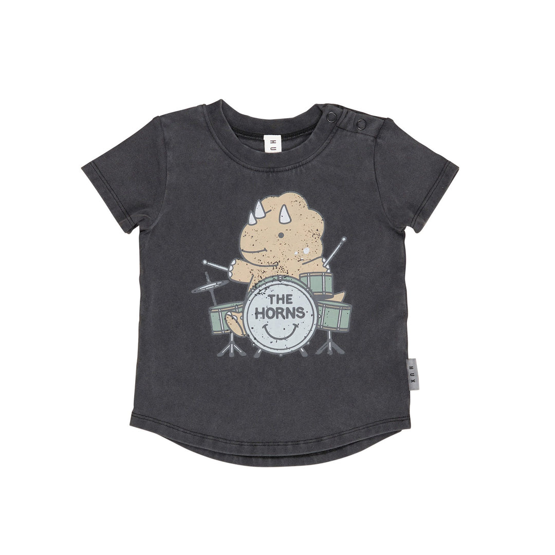 Huxbaby Dino Drums T-Shirt - Washed Black