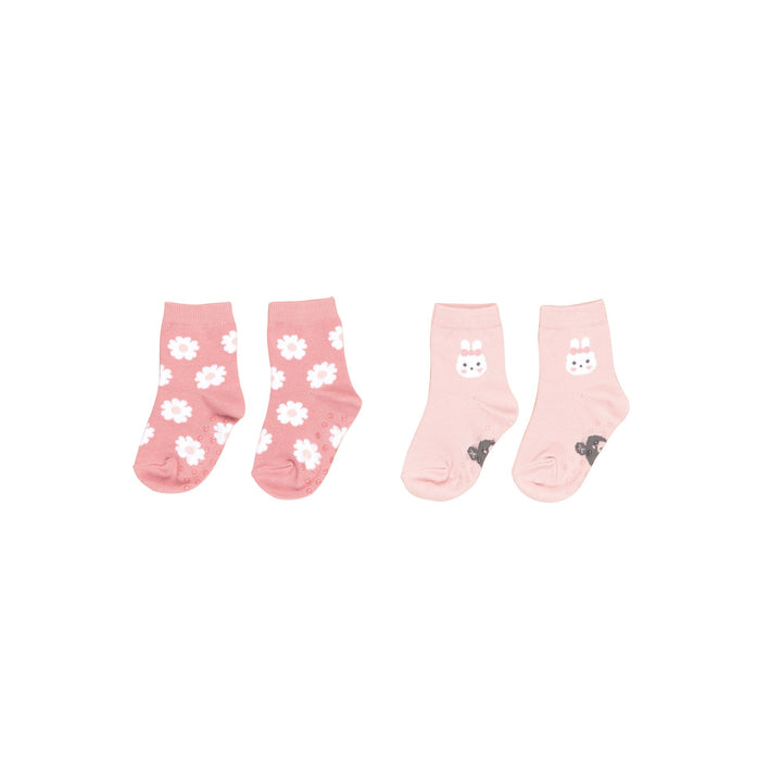 Huxbaby Bunny Flower 2pk Socks - Pink Pearl + Dusty Rose
