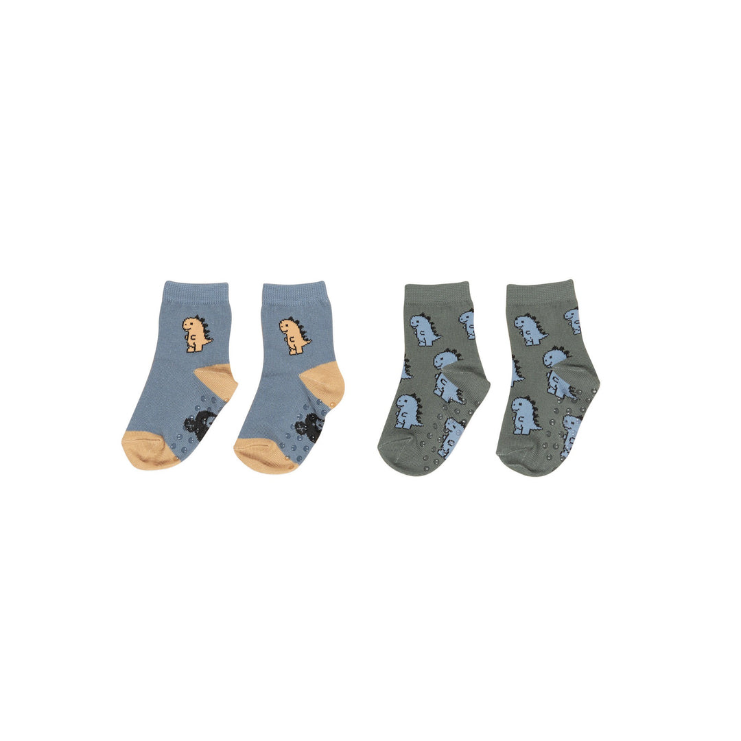 Huxbaby T-Rex 2pk Socks - Dino Blue + Light Spruce