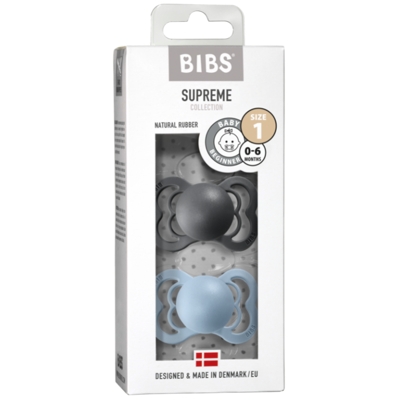 BIBS Supreme Latex Pacifier 2 Pack - Iron/Baby Blue