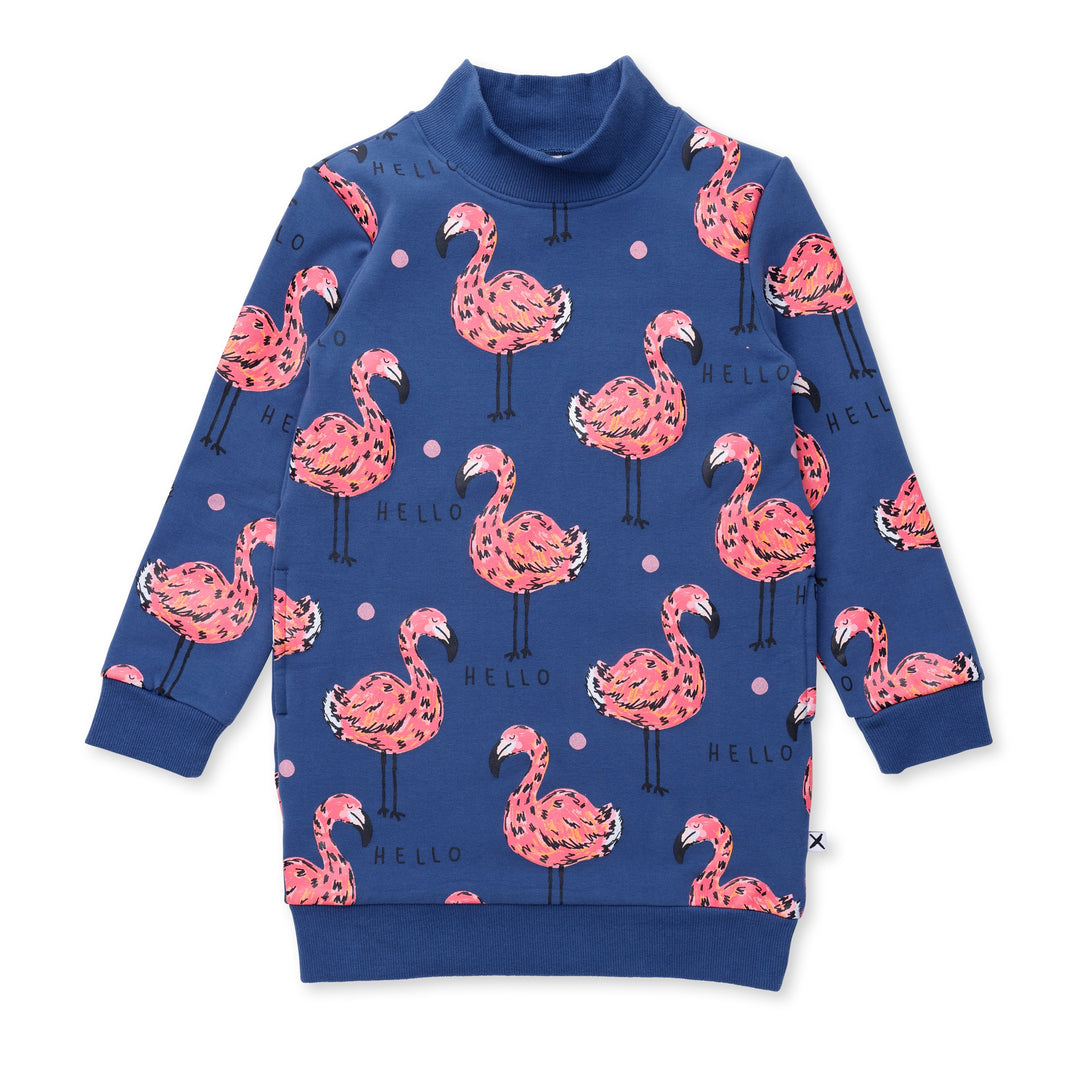 Minti Flamingo Party Furry Dress - Navy
