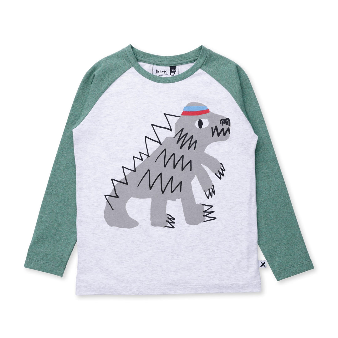 Minti Sporty Dino Tee - White Marle/Forest Marle