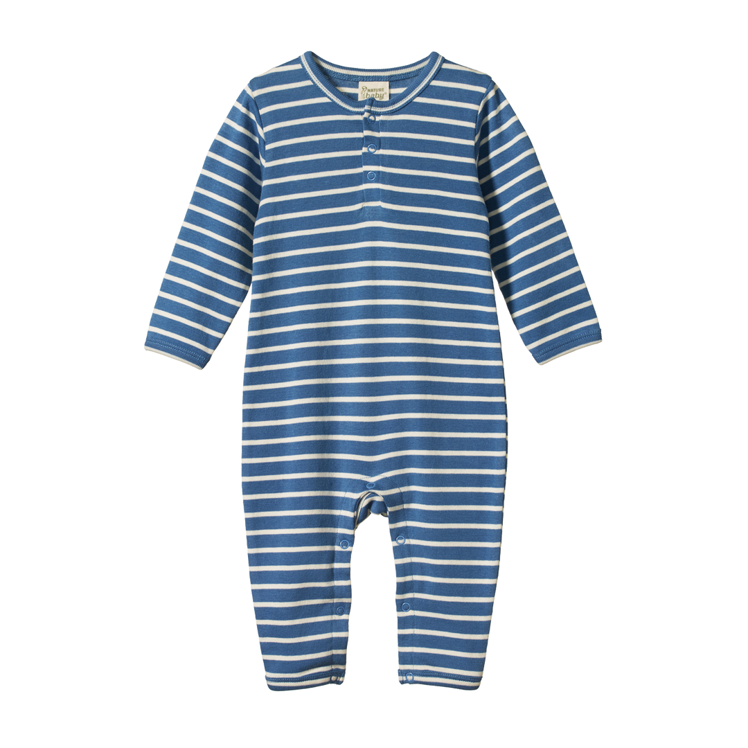 Nature Baby Henley Pyjama Suit - Indigo Sailor Stripe