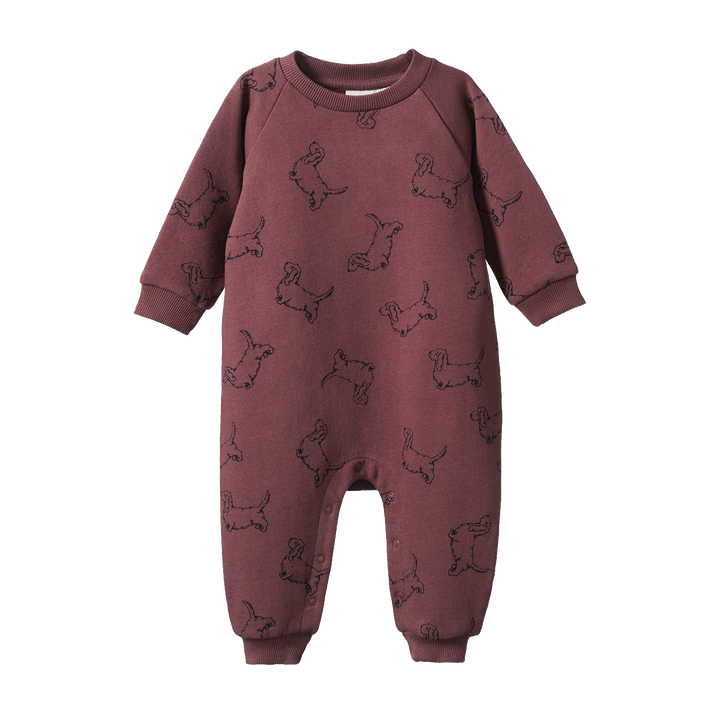Nature Baby Long Sleeve Juno Romper - Happy Hounds Marron Print