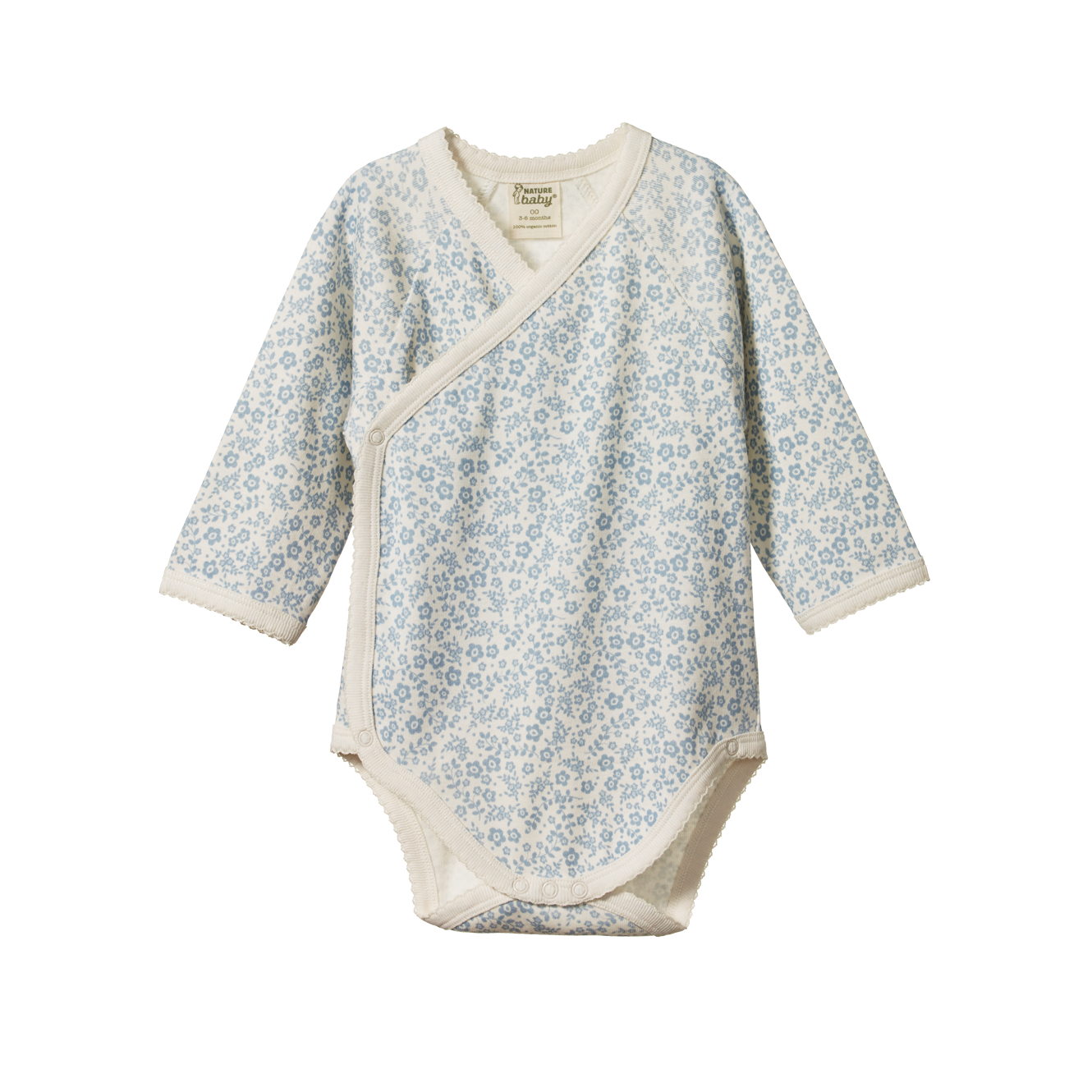 Nature Baby Long Sleeve Kimono Bodysuit Daisy Belle Blue Print