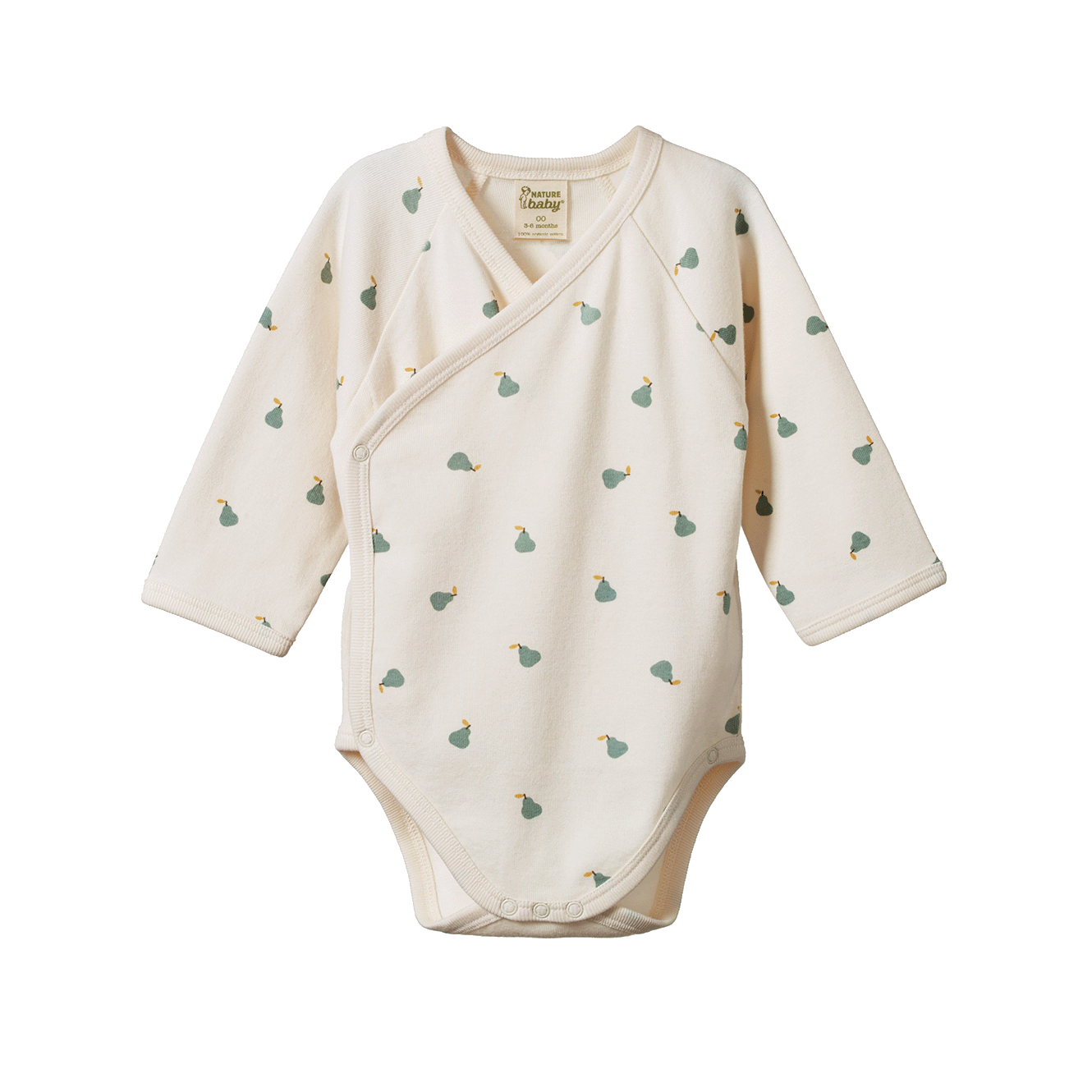 Nature Baby Long Sleeve Kimono Bodysuit Petite Pear Print Daisy and Hen
