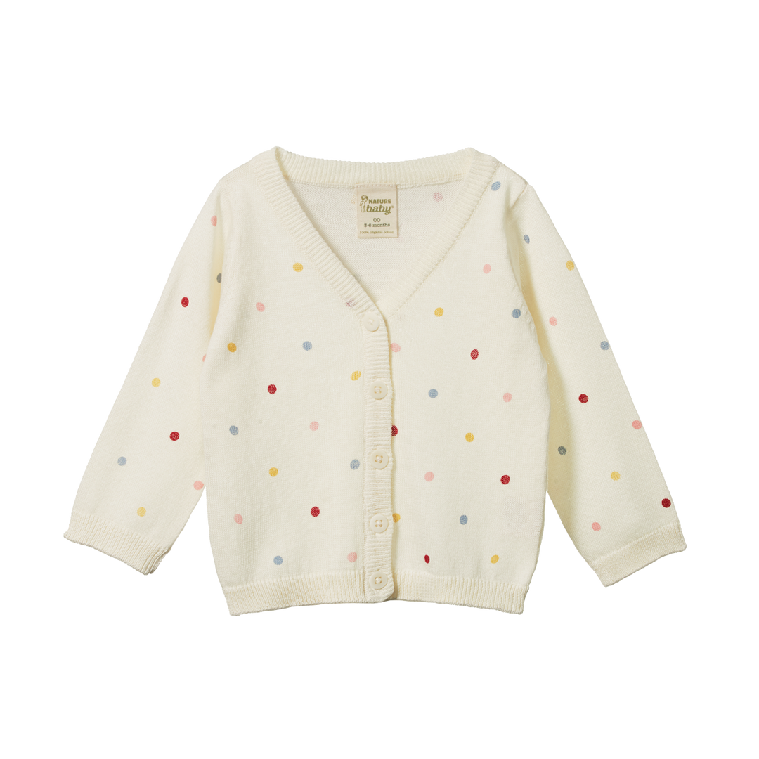 Nature Baby Light Cotton Knit Cardigan - Polka Dot Dusky Print