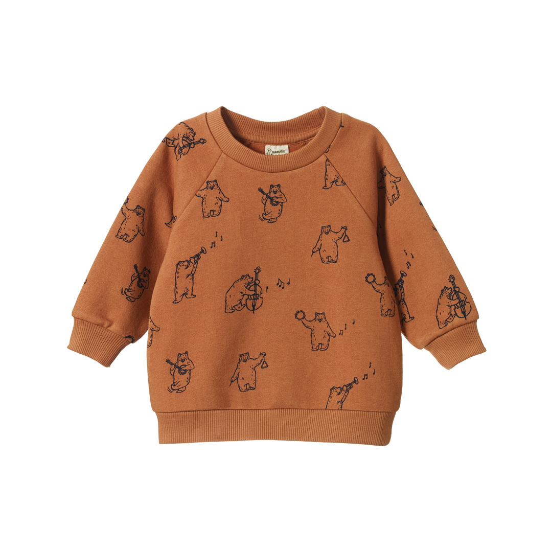 Nature Baby Emerson Sweater - Bluegrass Bears Pecan Print