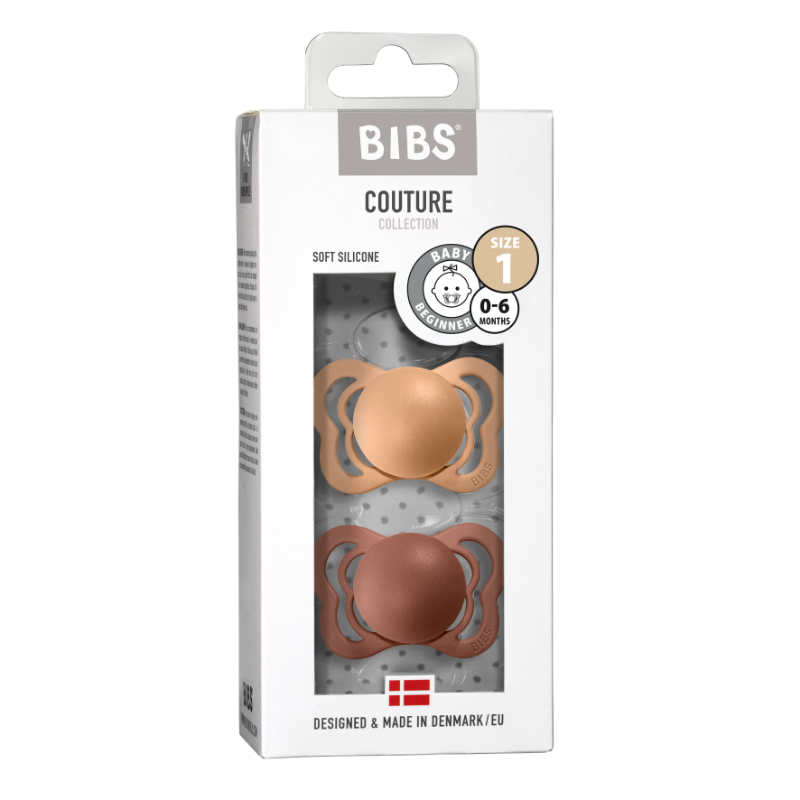 BIBS Couture Silicone Pacifier 2 Pack  - Peach/Woodchuck