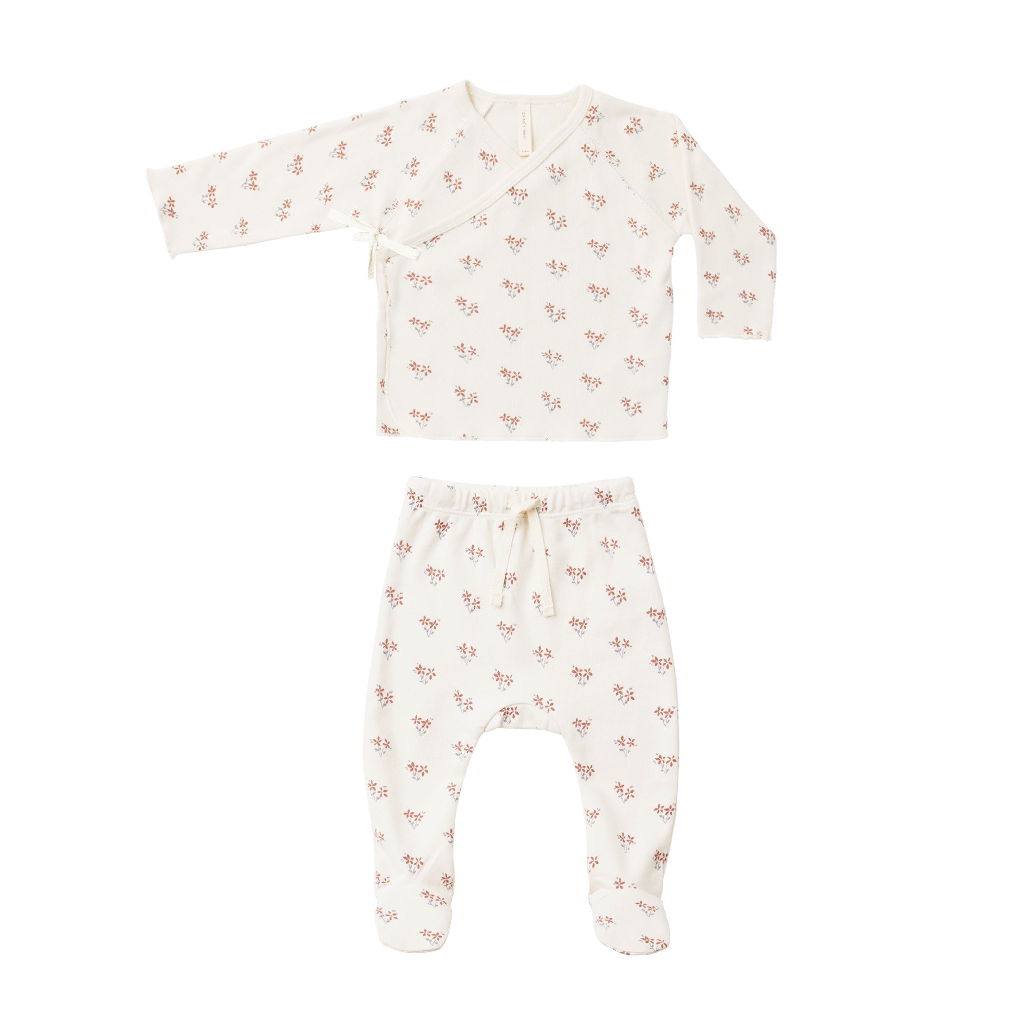 Quincy Mae Wrap Top + Footed Pant Set - Summer Flower