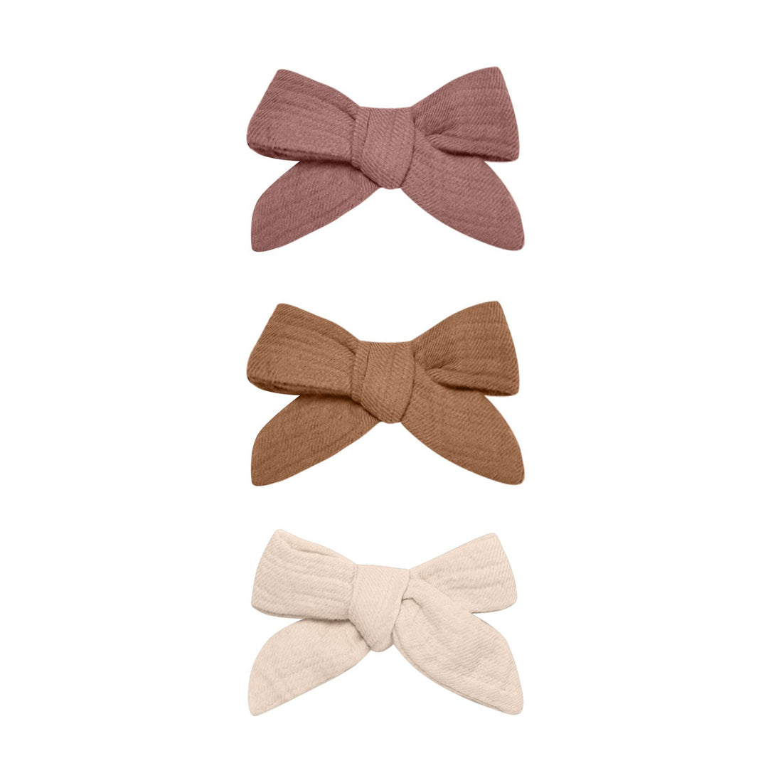 Quincy Mae Bow W. Clip, Set Of 3 - Fig, Cinnamon, Shell