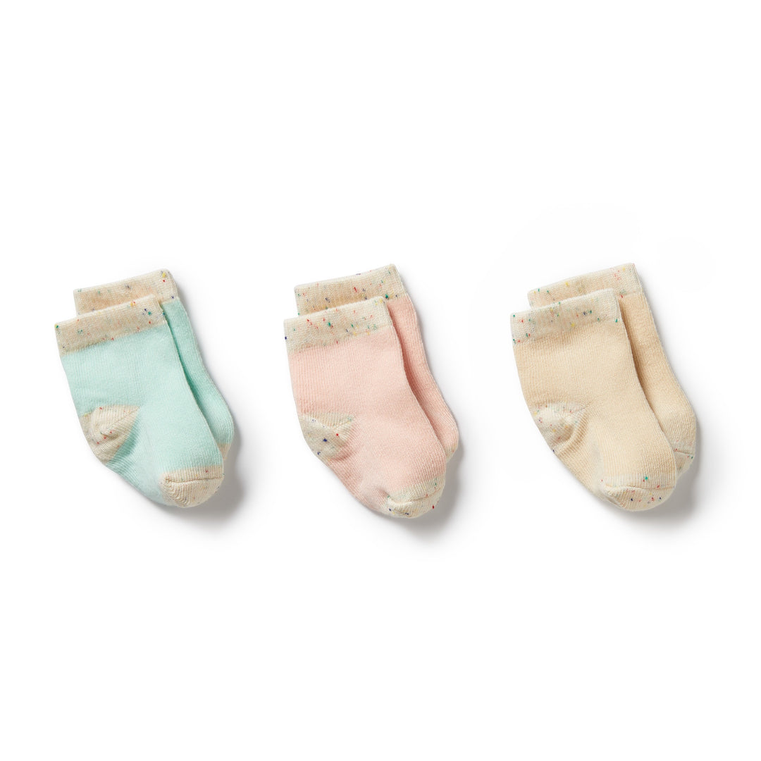 Wilson and Frenchy Organic 3 Pack Baby Socks - Mint Green, Cream, Pink