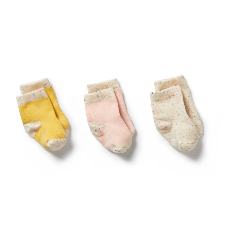 Wilson and Frenchy Organic 3 Pack Baby Socks - Dijon, Pink, Fleck