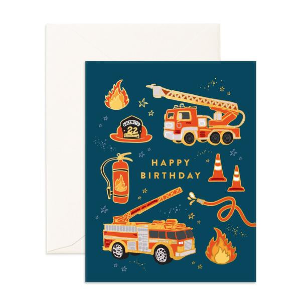 Happy Birthday Fire Trucks Greeting Card
