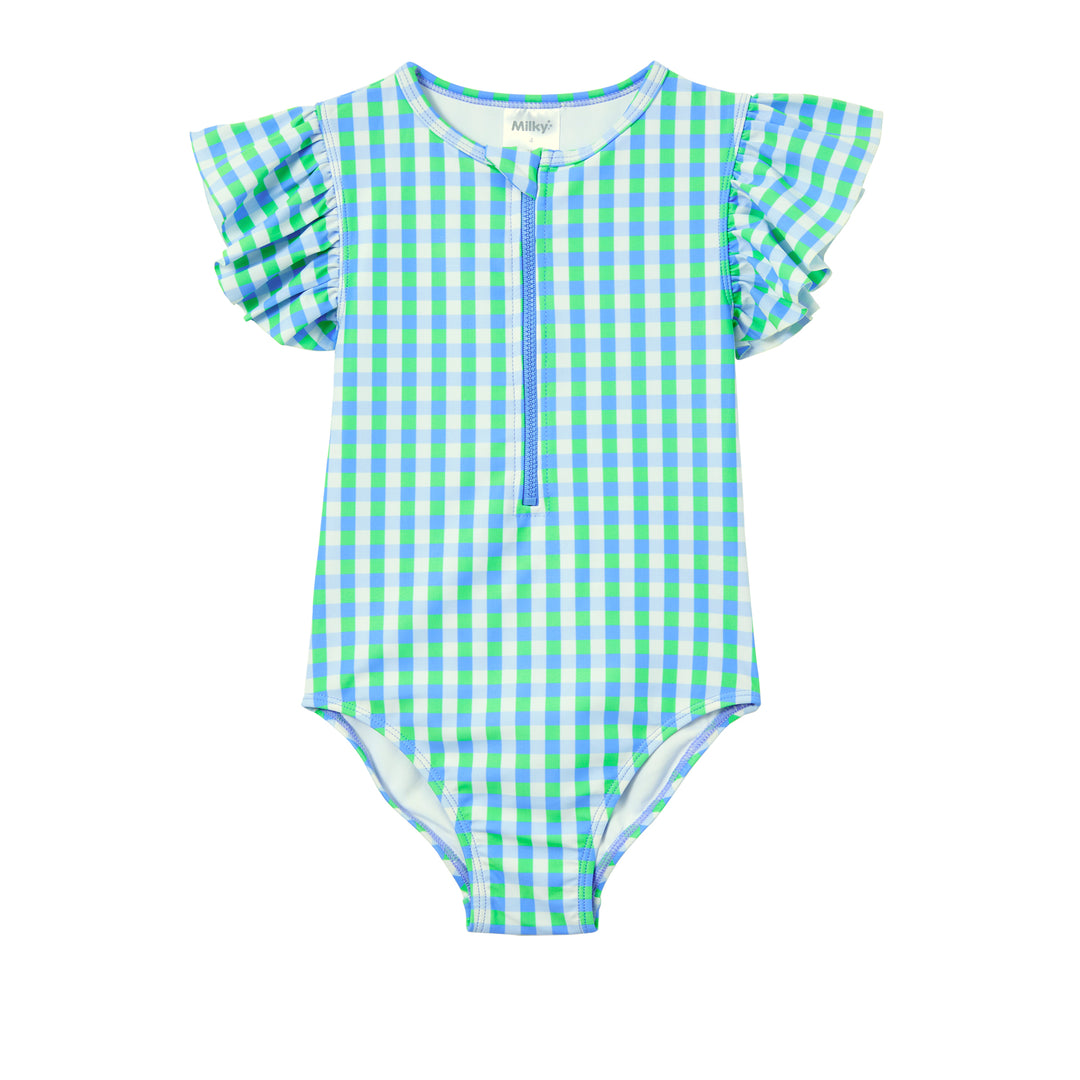 Milky Blue Gingham Swimsuit - Ice Blue