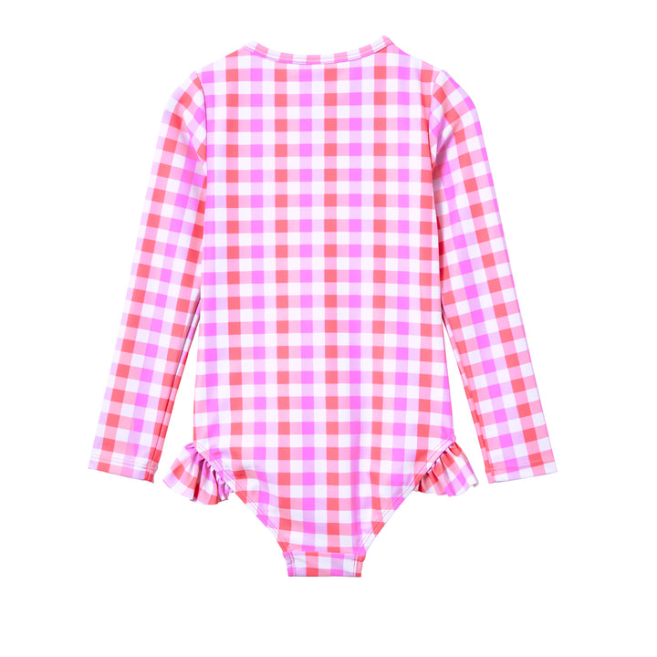 Milky Neon Gingham Long Sleeve Swimsuit - Pink/Lilac